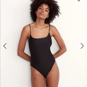 Madewell Second Wave Spaghetti-Strap One-Piece Swimsuit size Medium, Black